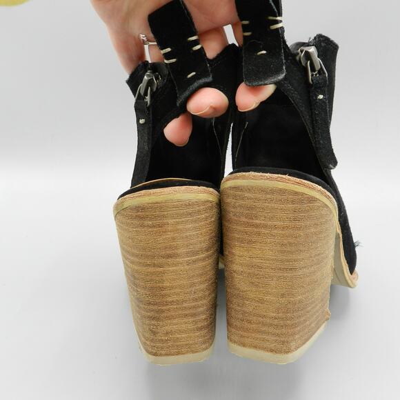 Dolce Vita Black Suede Slingback‎ Booties Size 7.5 Block Heel Ankle Zip - Picture 4 of 11